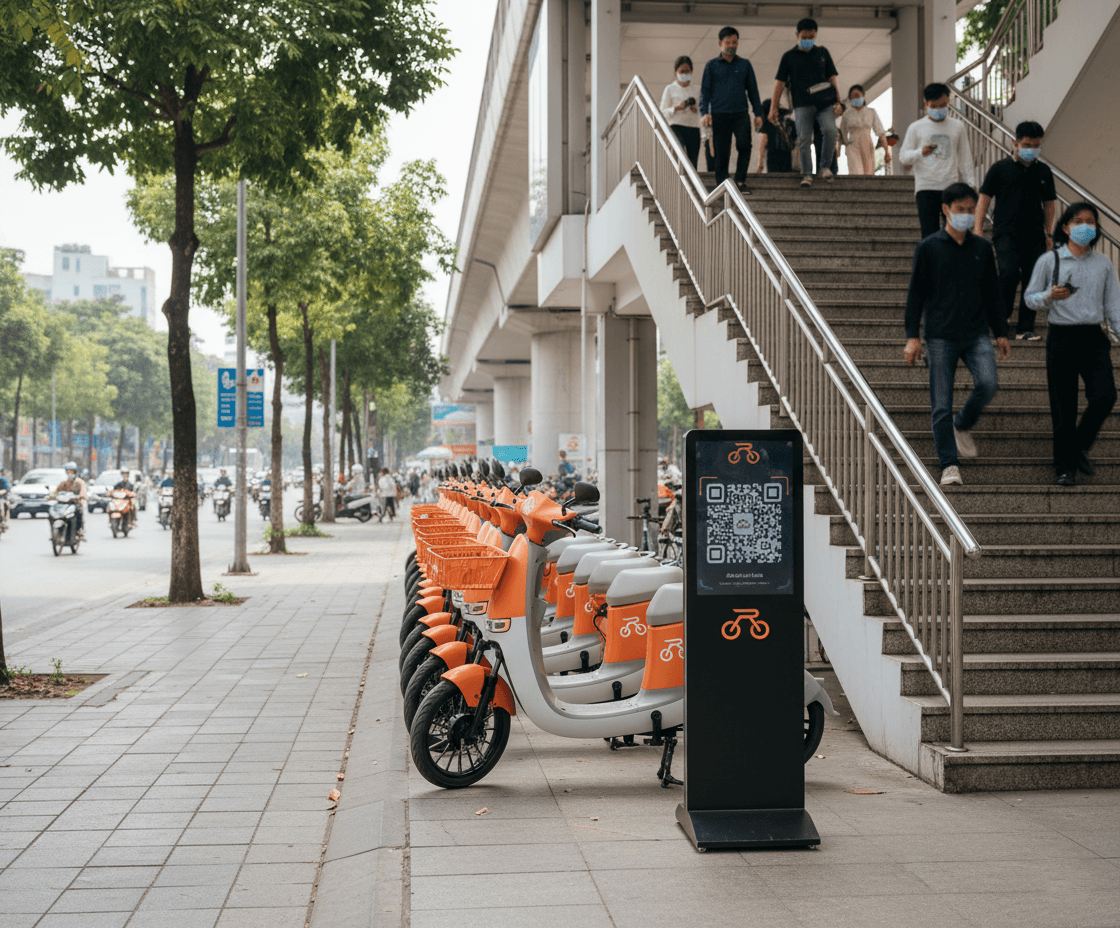 Trạm xe ONRIDE cạnh lối lên cầu thang đô thị